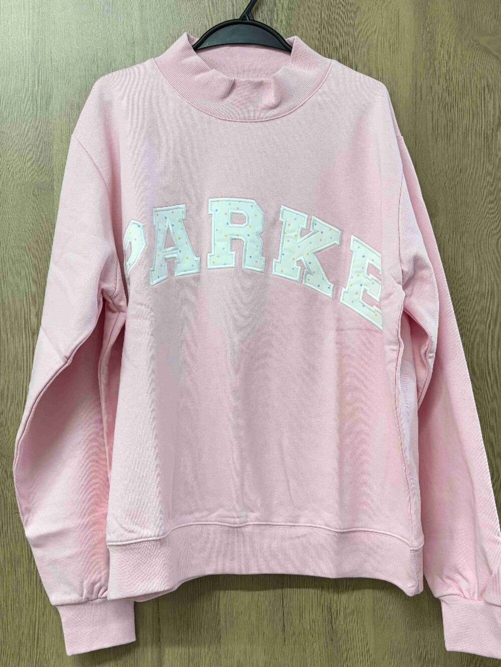 PARKE Pink Mock Neck Polka Dot Letter Sweatshirt